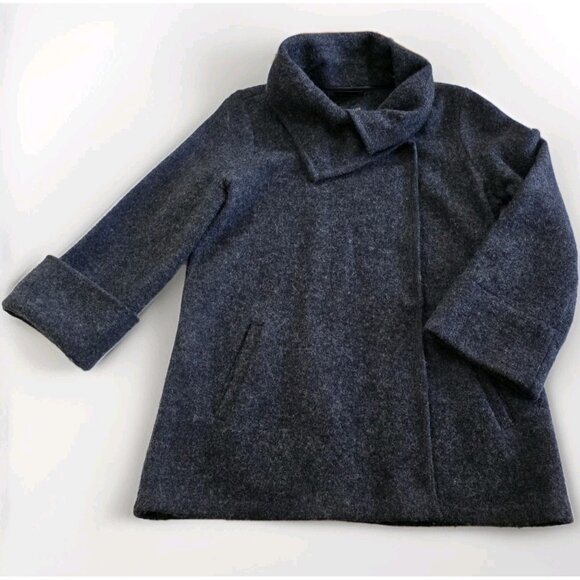 Paul Costelloe Cardigan Womens 10 Grey Assymetric Shawl Collar LS Pockets Wool - Picture 10 of 16